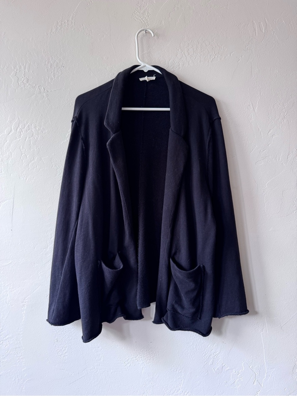 Eileen Fisher Black Open-Front Cardigan Sweater, organic cotton, large.